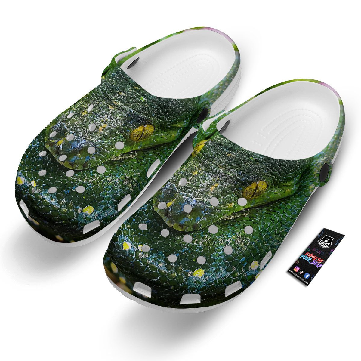 Python Snake Green Reticulated Print Clog-grizzshop