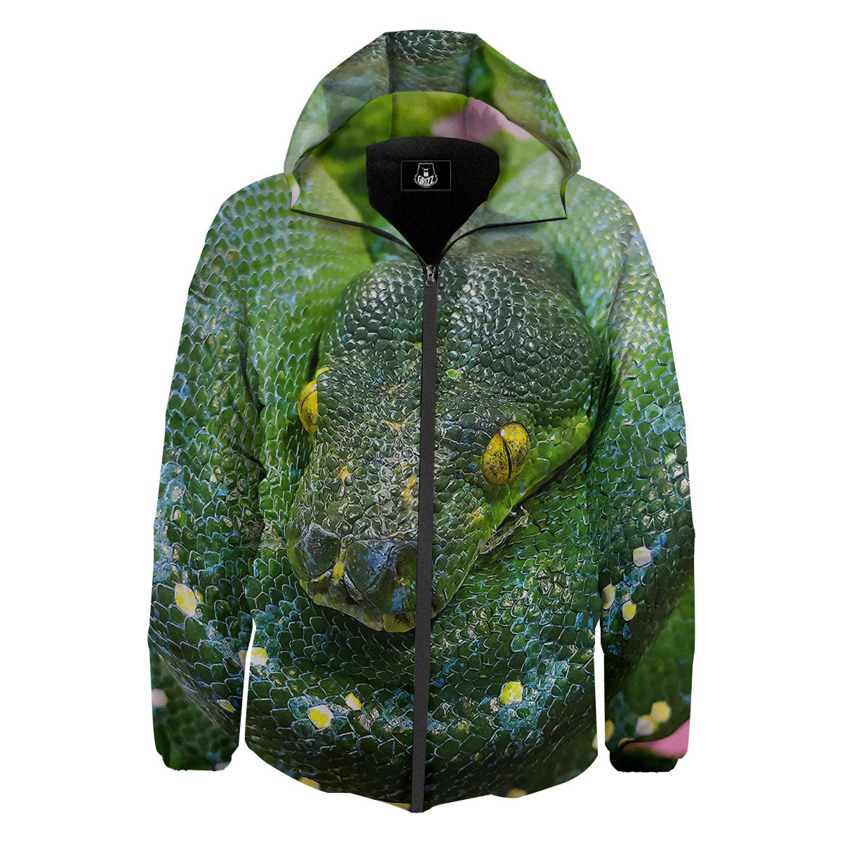 Python Snake Green Reticulated Print Down Jacket-grizzshop