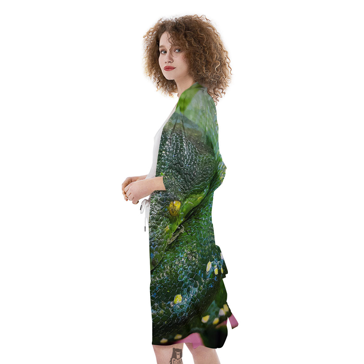 Python Snake Green Reticulated Print Kimono-grizzshop
