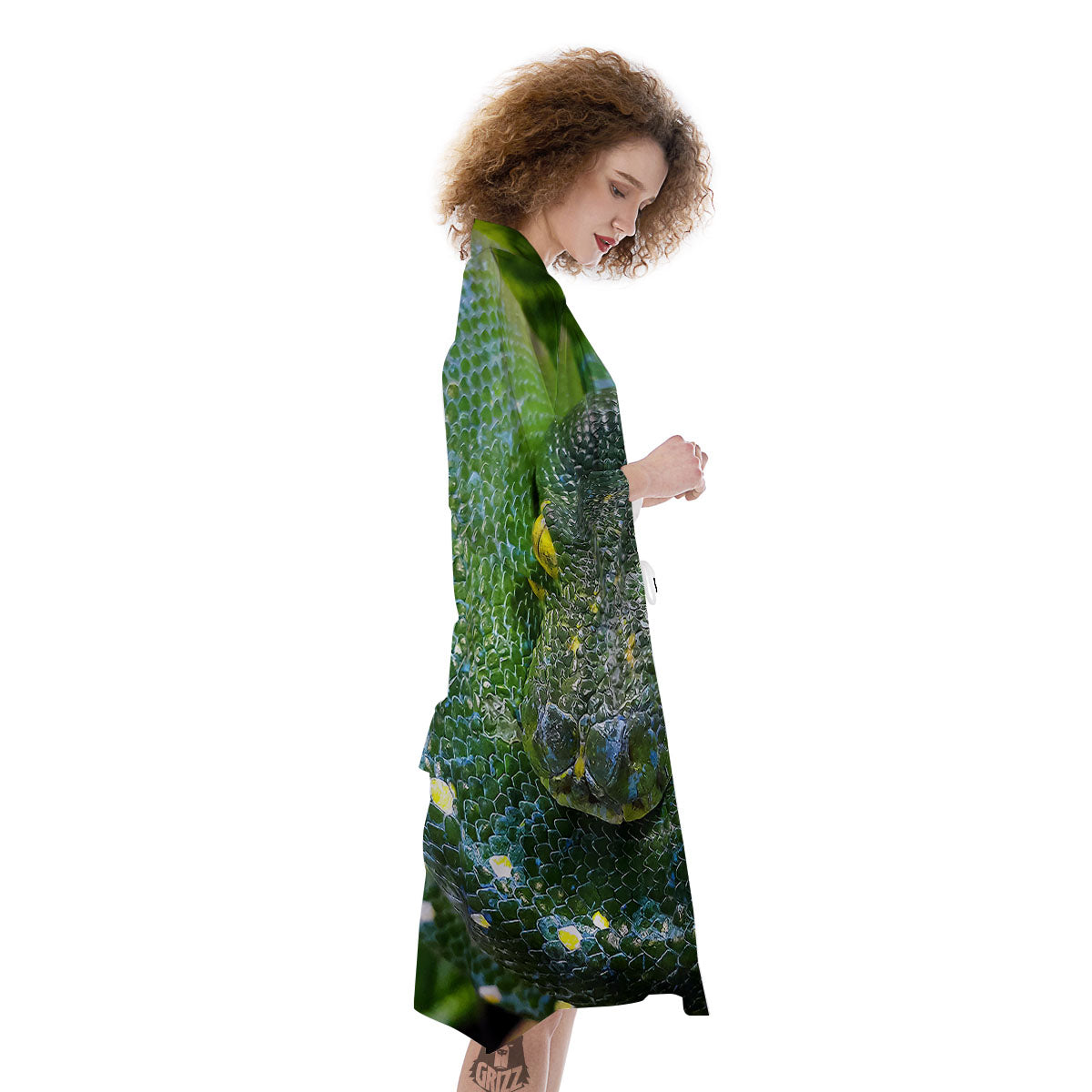 Python Snake Green Reticulated Print Kimono-grizzshop