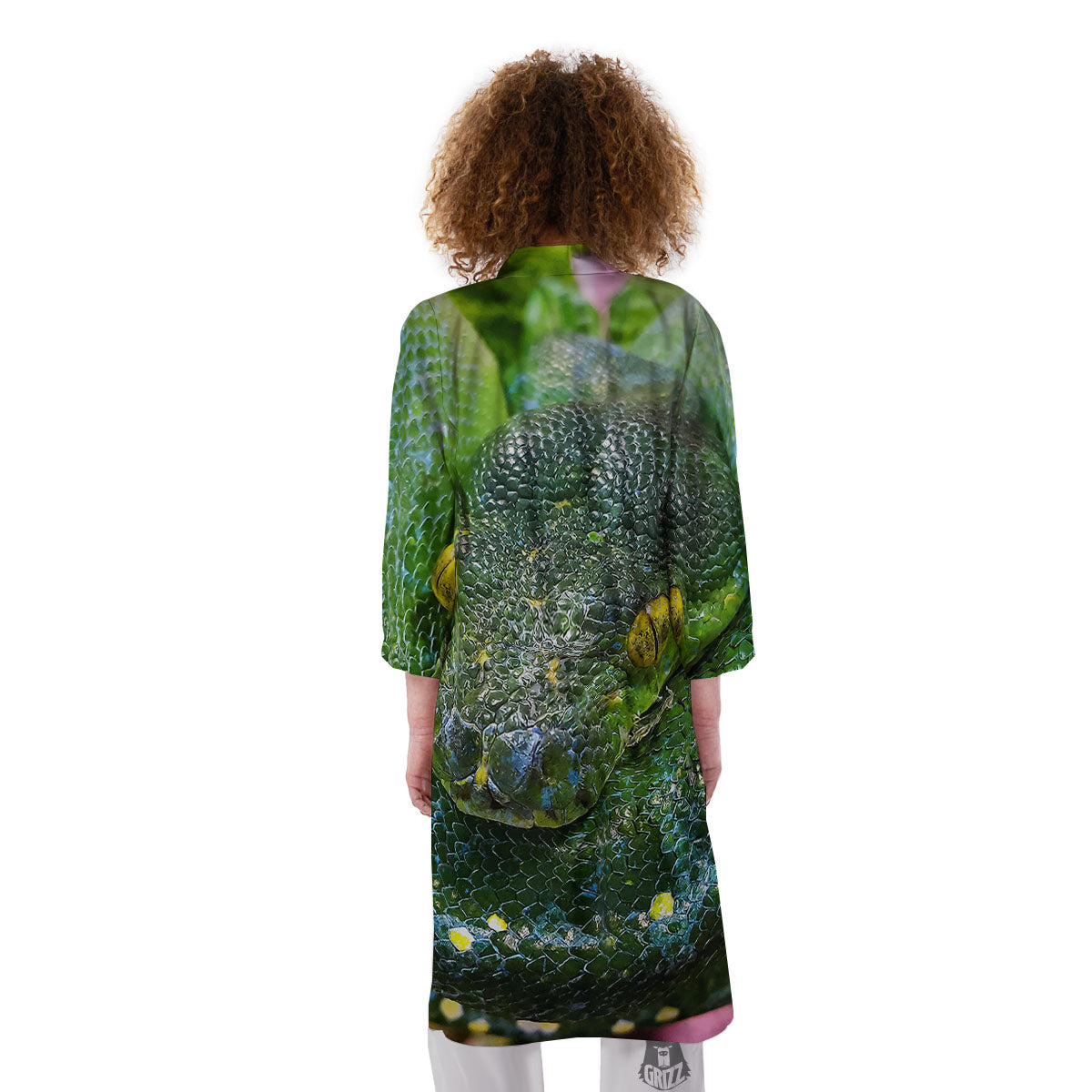 Python Snake Green Reticulated Print Kimono-grizzshop
