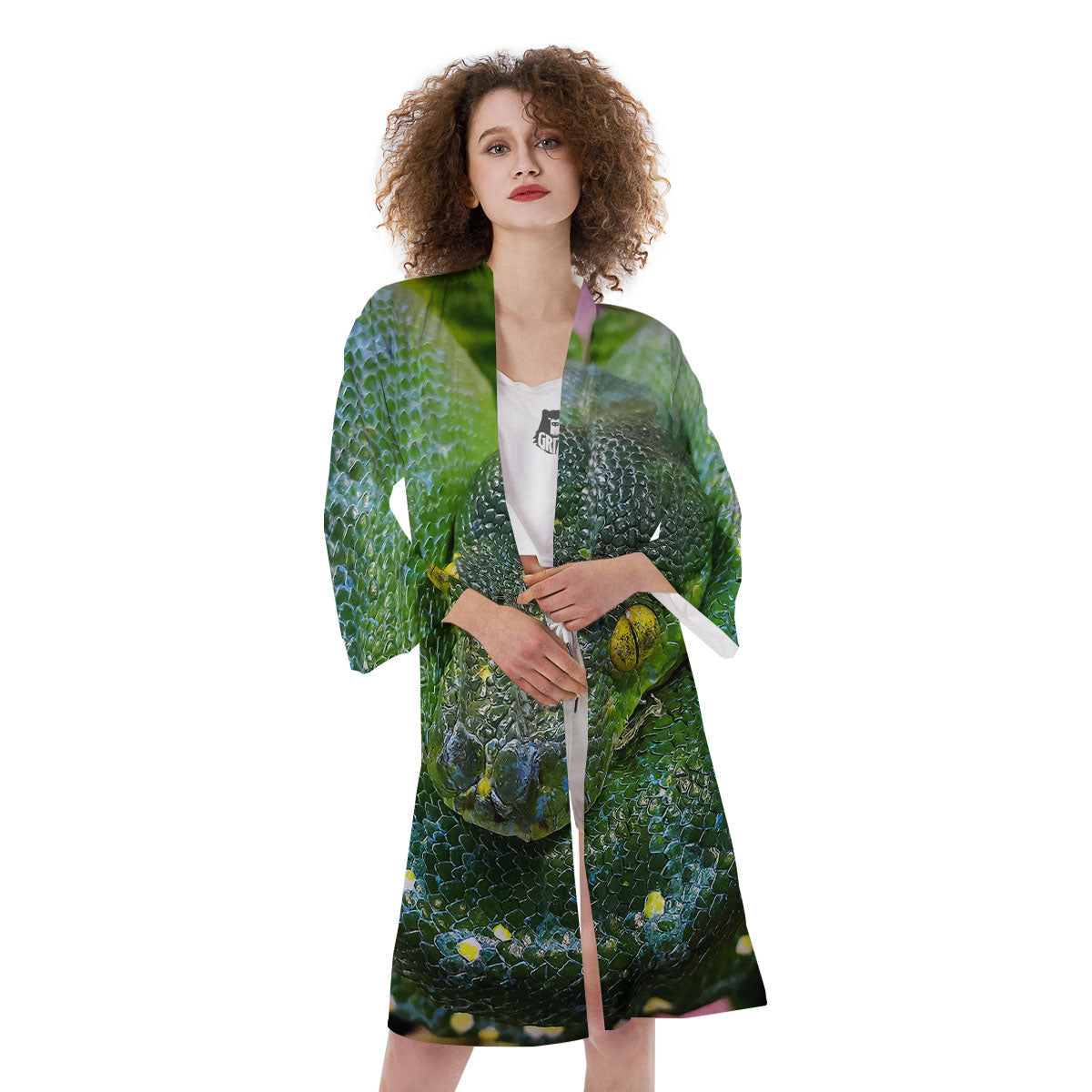 Python Snake Green Reticulated Print Kimono-grizzshop