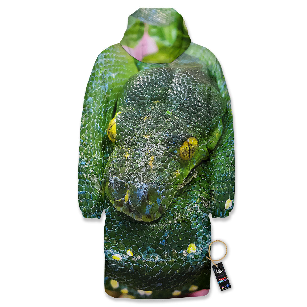 Python Snake Green Reticulated Print Long Down Jacket-grizzshop