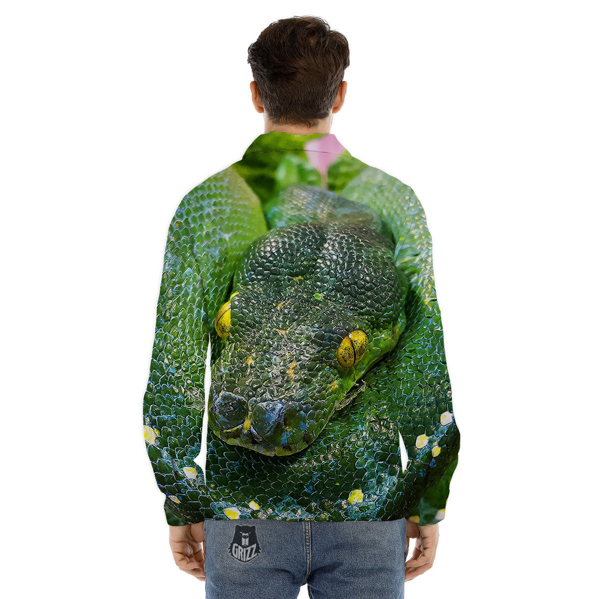 Python Snake Green Reticulated Print Men's Dress Shirts-grizzshop