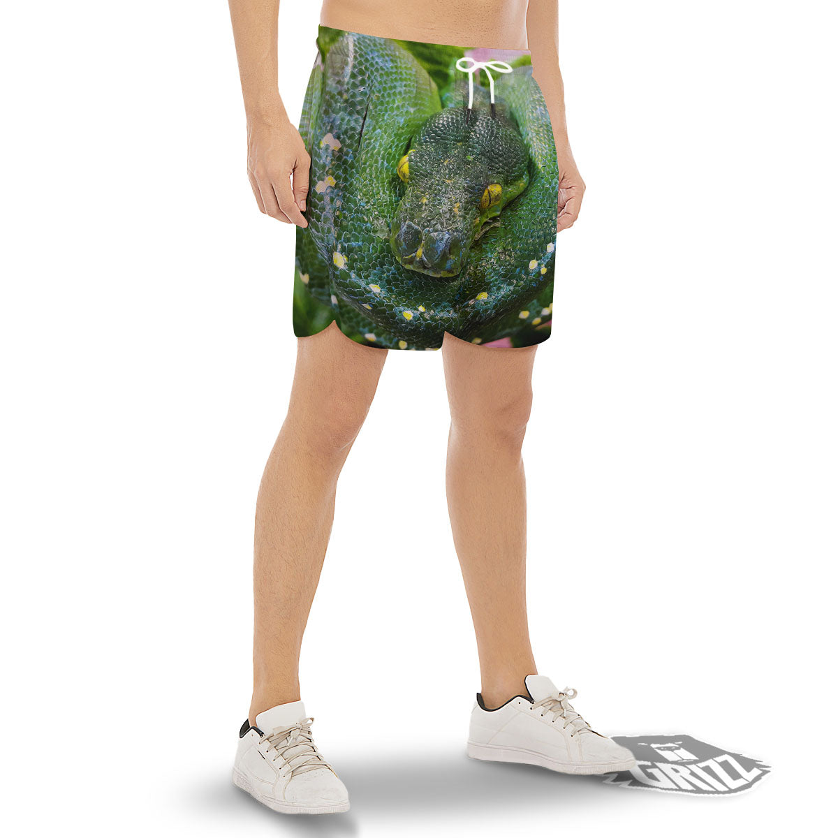 Python Snake Green Reticulated Print Men's Gym Shorts-grizzshop