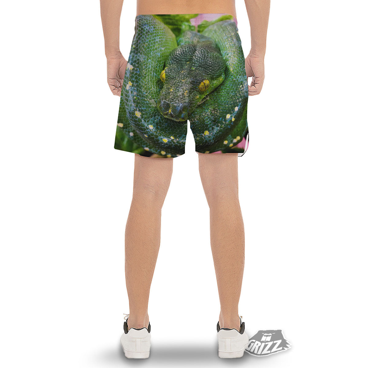 Python Snake Green Reticulated Print Men's Gym Shorts-grizzshop