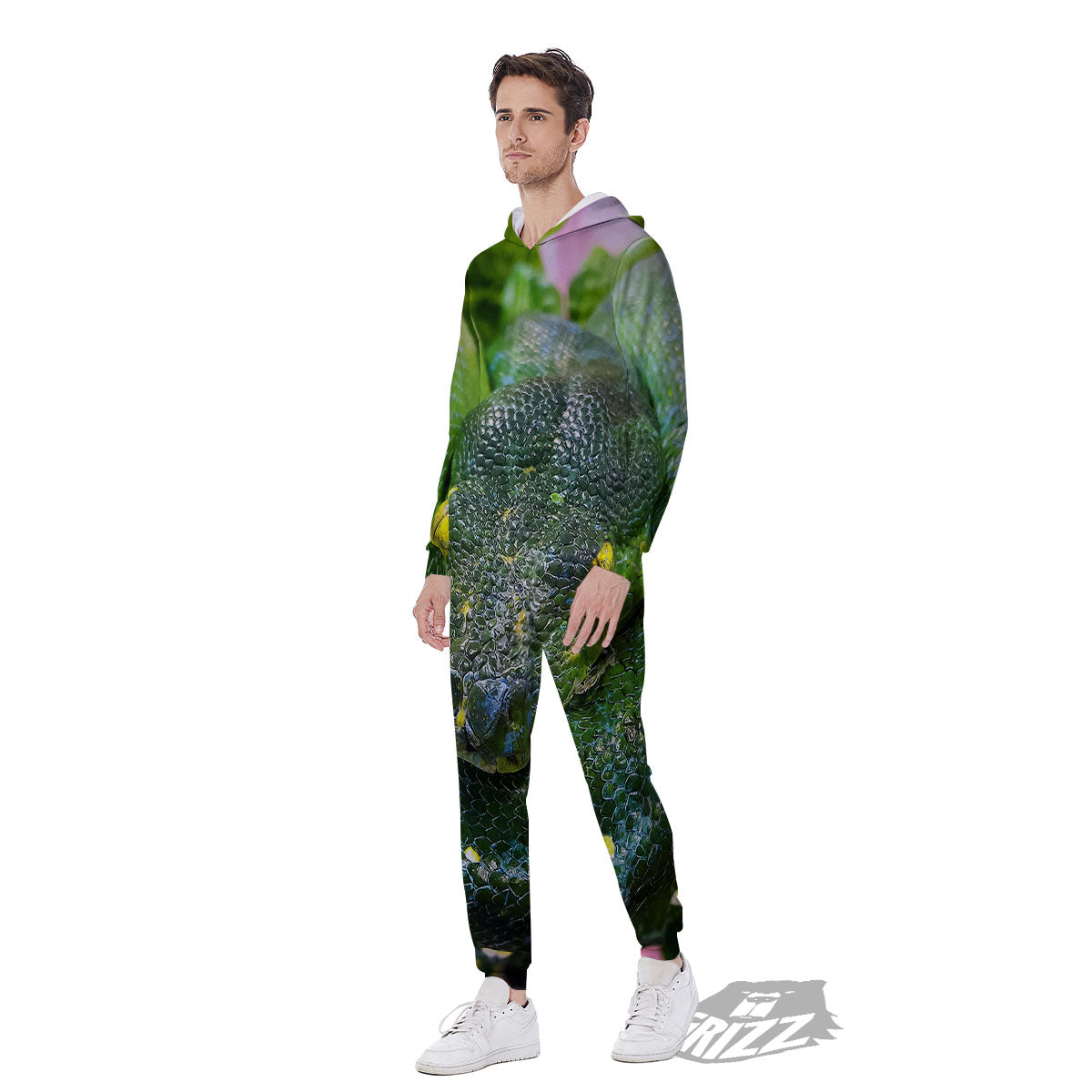 Python Snake Green Reticulated Print Men's Jumpsuit-grizzshop