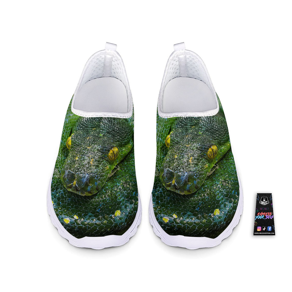 Python Snake Green Reticulated Print Nurse Shoes-grizzshop