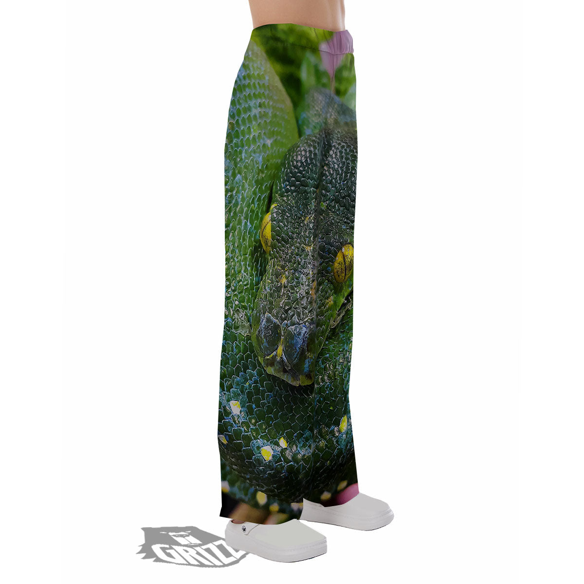 Python Snake Green Reticulated Print Pajama Pants-grizzshop