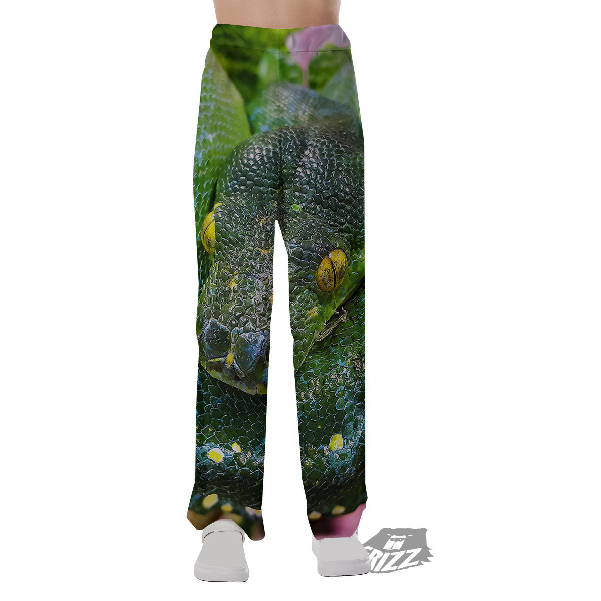 Python Snake Green Reticulated Print Pajama Pants-grizzshop
