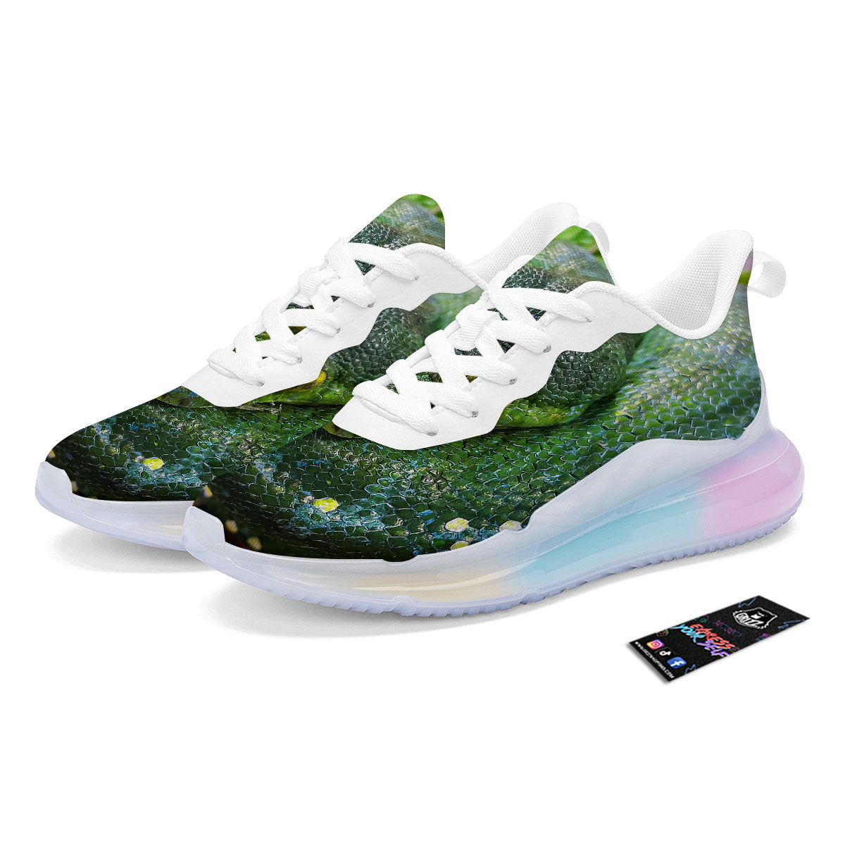 Python Snake Green Reticulated Print Running Sneakers-grizzshop