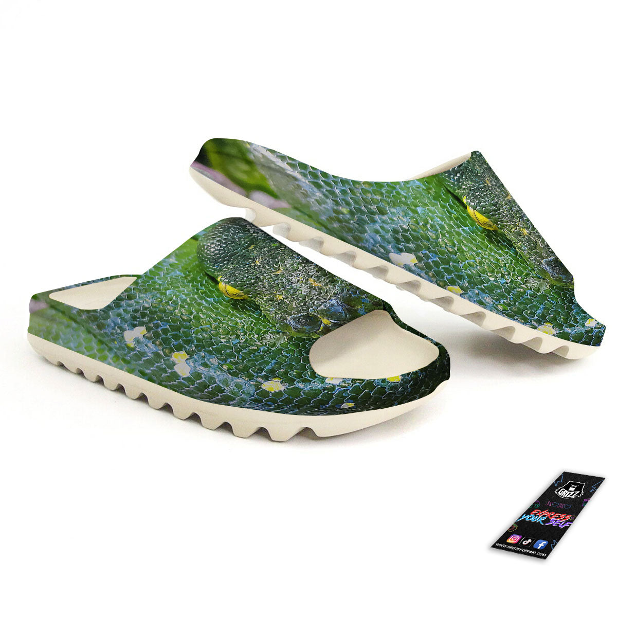Python Snake Green Reticulated Print Sandals-grizzshop