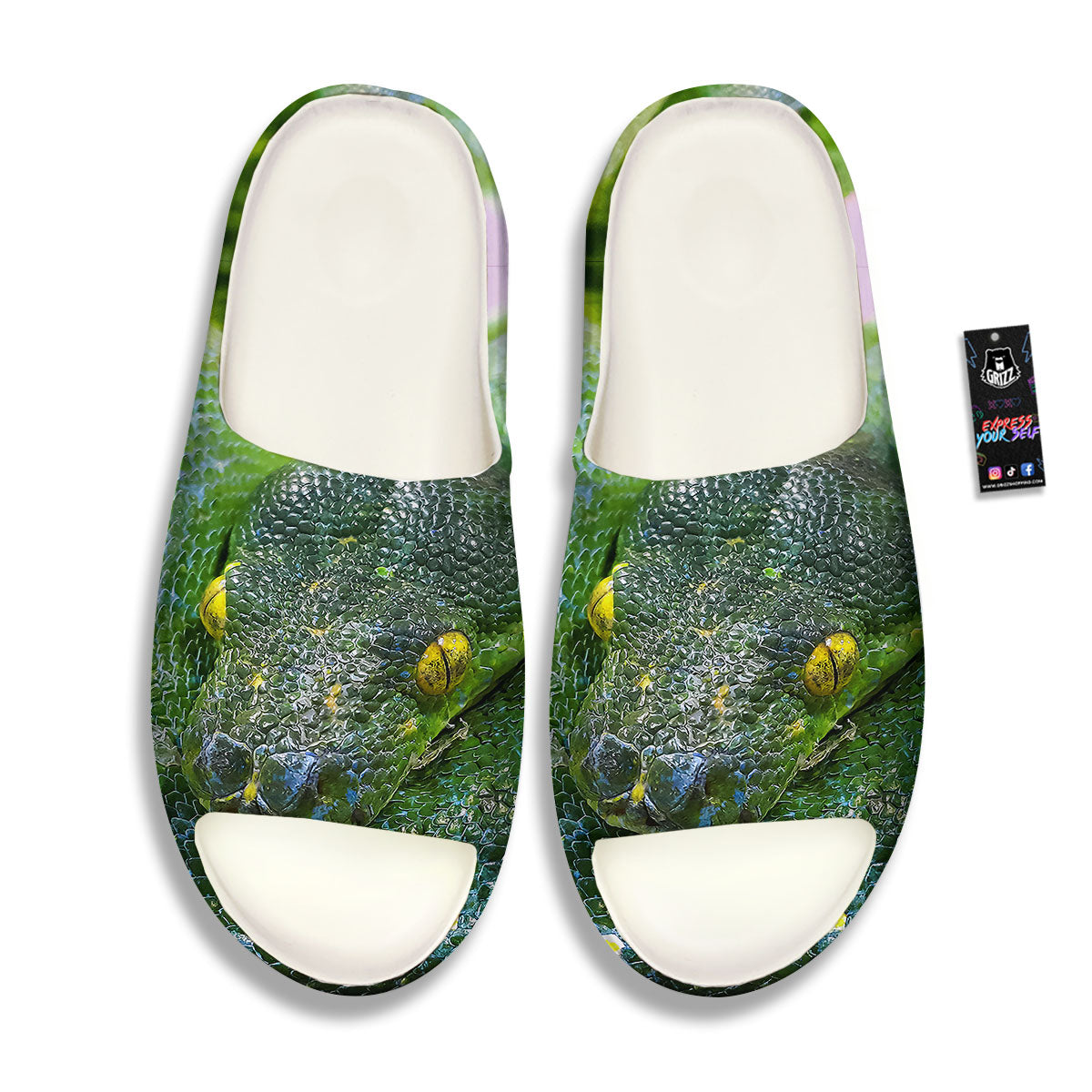 Python Snake Green Reticulated Print Sandals-grizzshop
