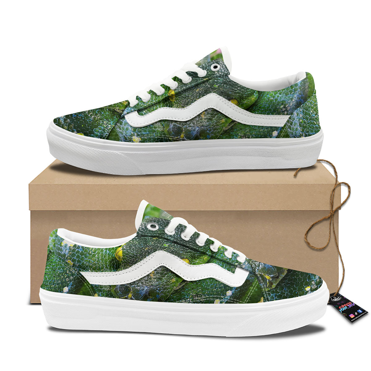 Python Snake Green Reticulated Print Skate Shoes-grizzshop