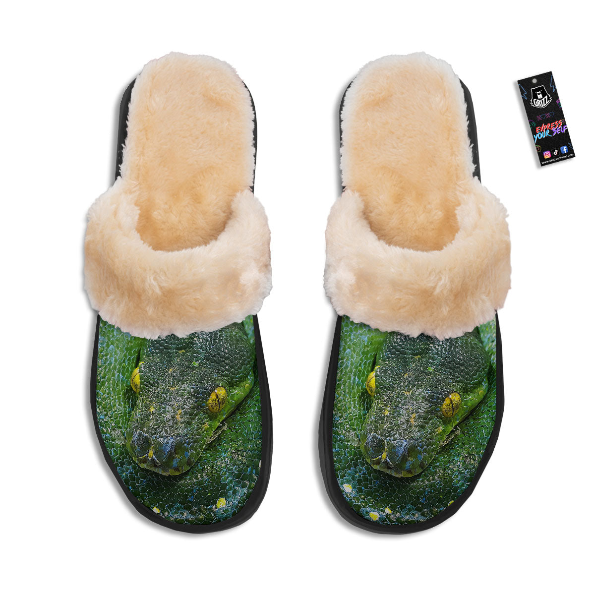Python Snake Green Reticulated Print Slippers-grizzshop