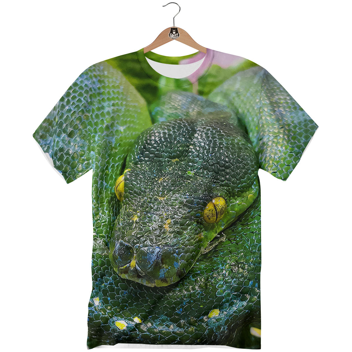 Python Snake Green Reticulated Print T-Shirt-grizzshop