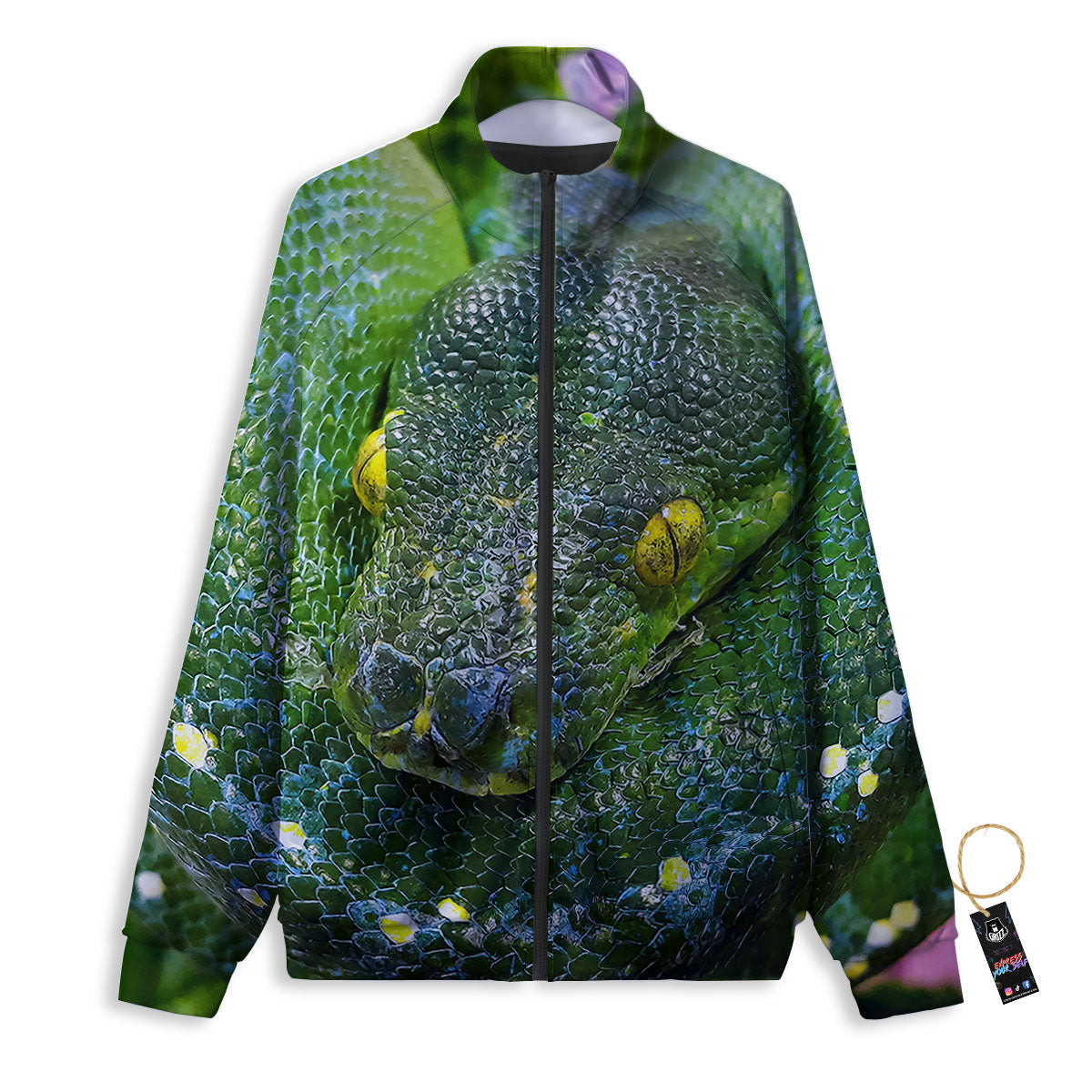 Python Snake Green Reticulated Print Track Jacket-grizzshop