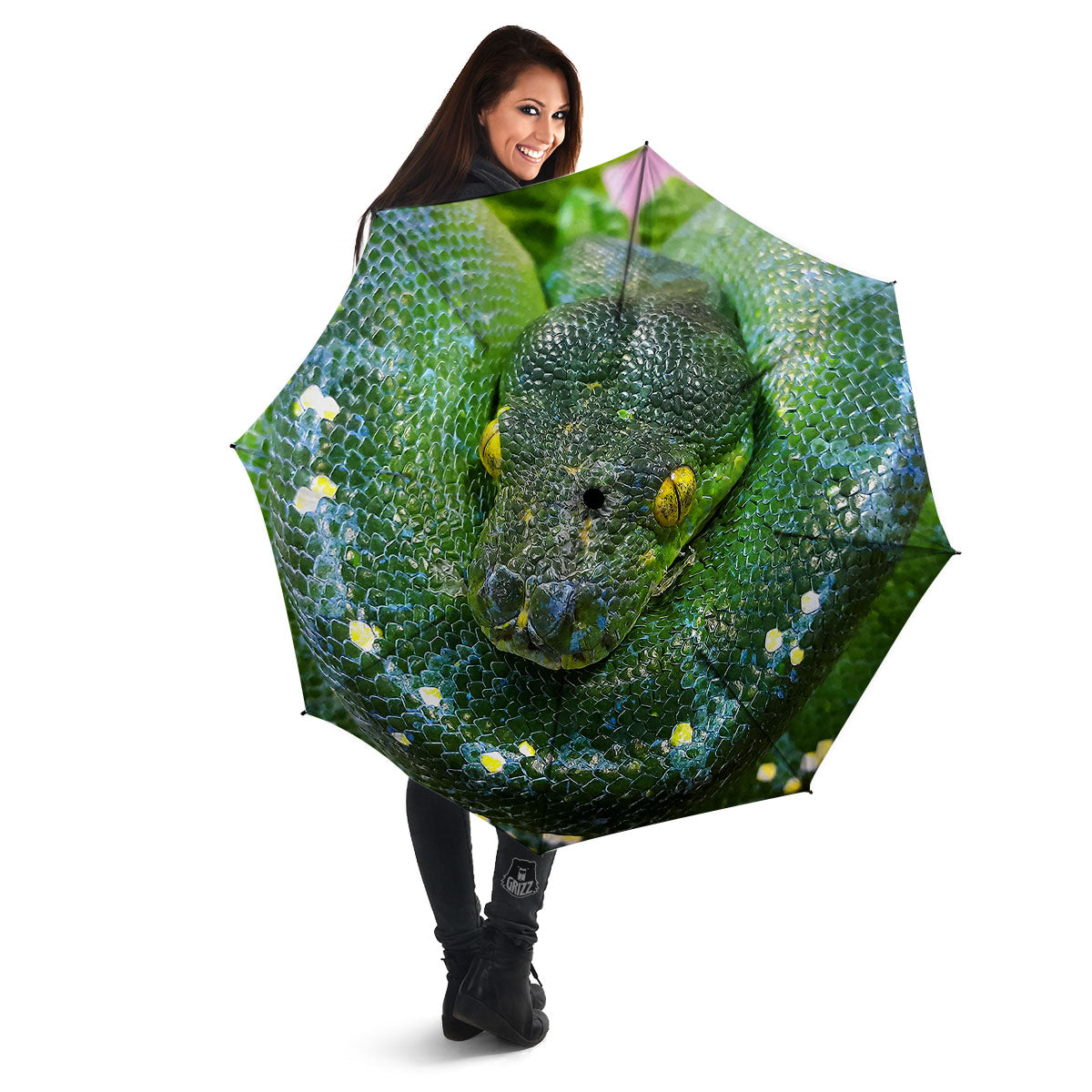 Python Snake Green Reticulated Print Umbrella-grizzshop