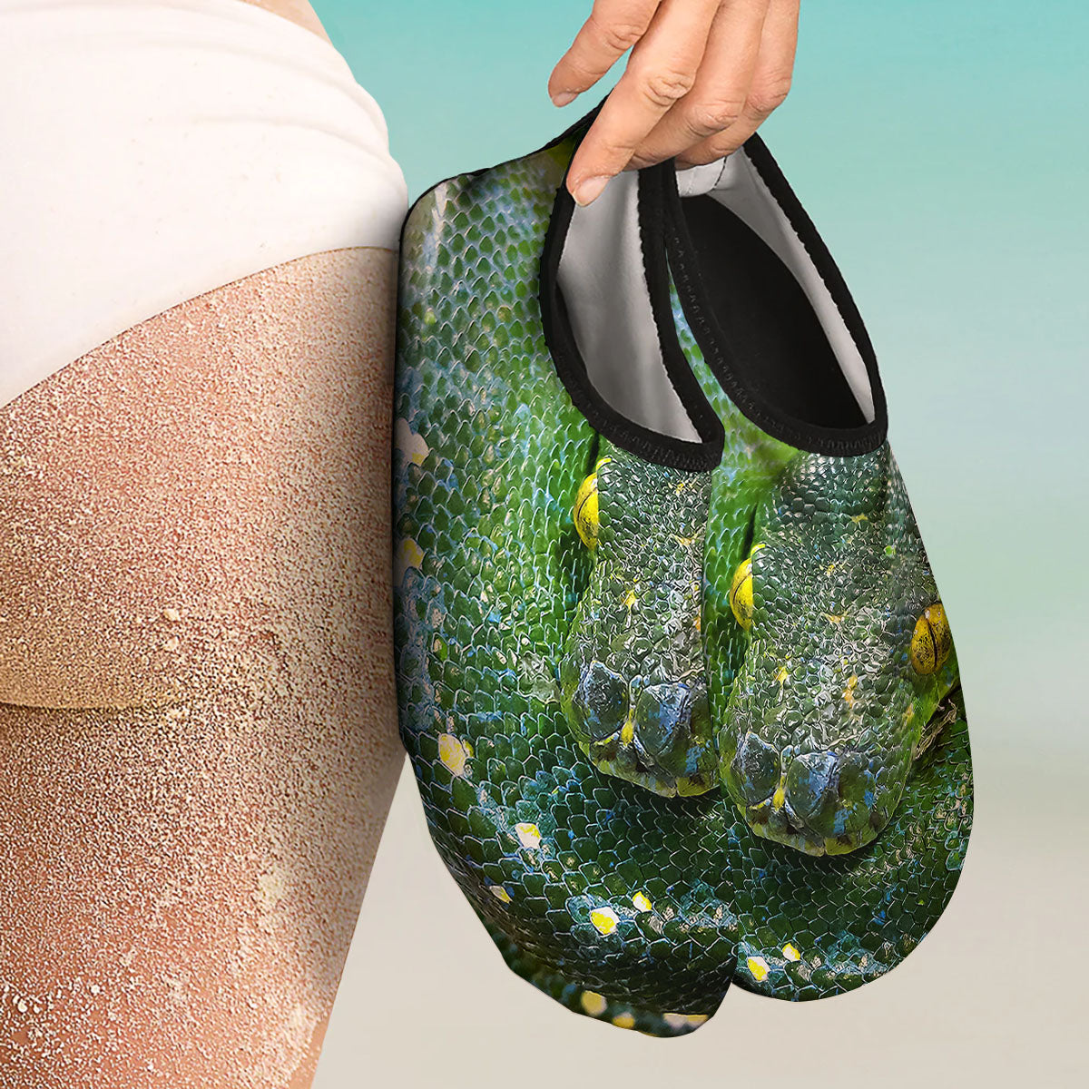 Python Snake Green Reticulated Print Water Shoes-grizzshop
