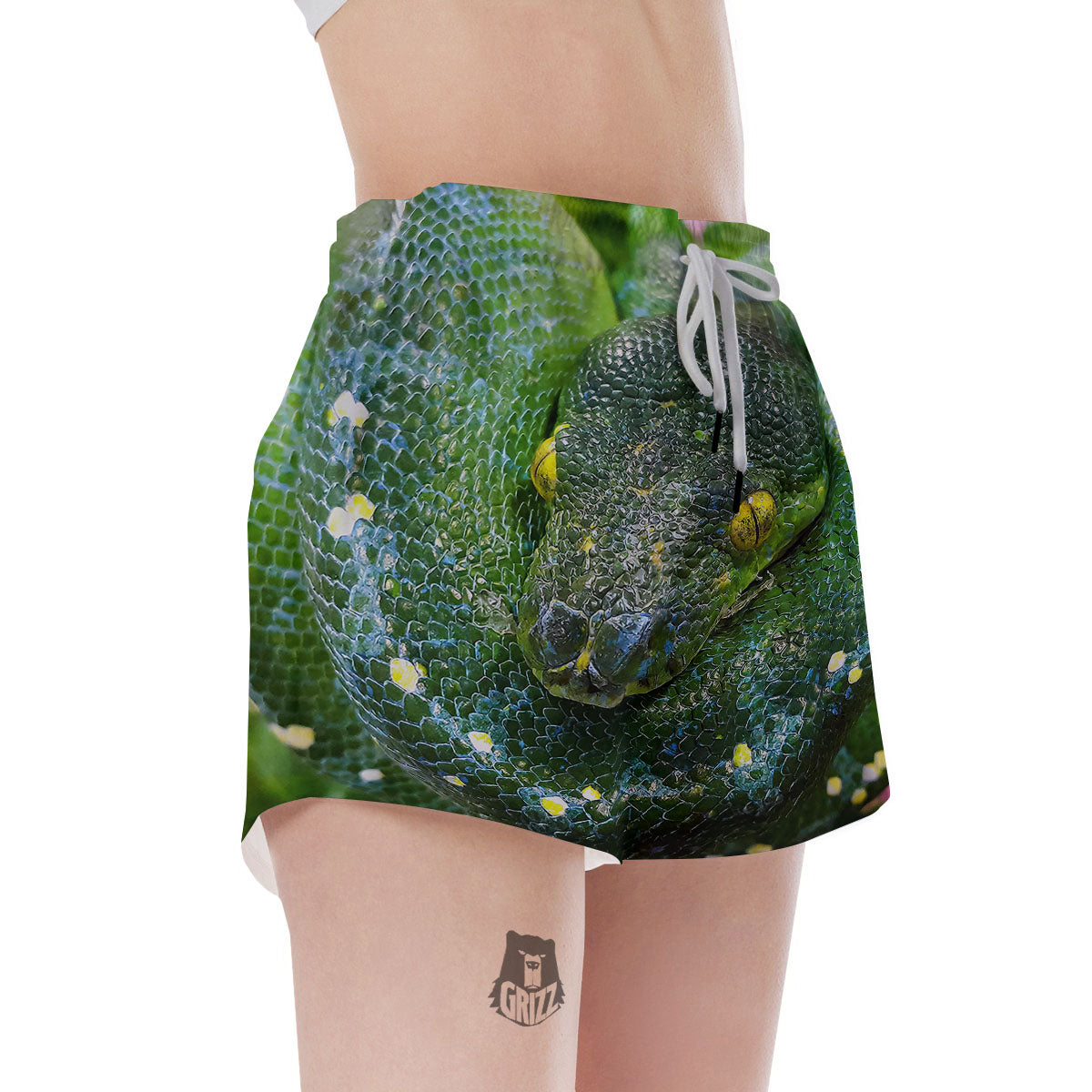 Python Snake Green Reticulated Print Women's Shorts-grizzshop