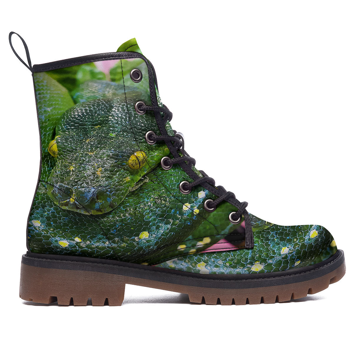 Python Snake Green Reticulated Print Work Boots-grizzshop