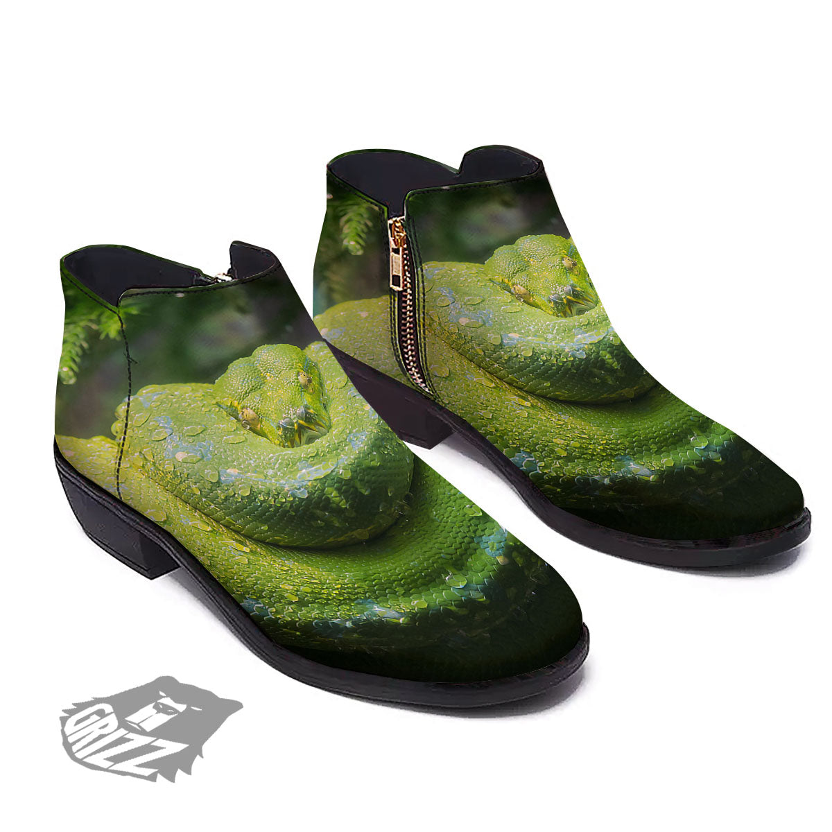 Python Snake Green Tree Print Ankle Boots-grizzshop