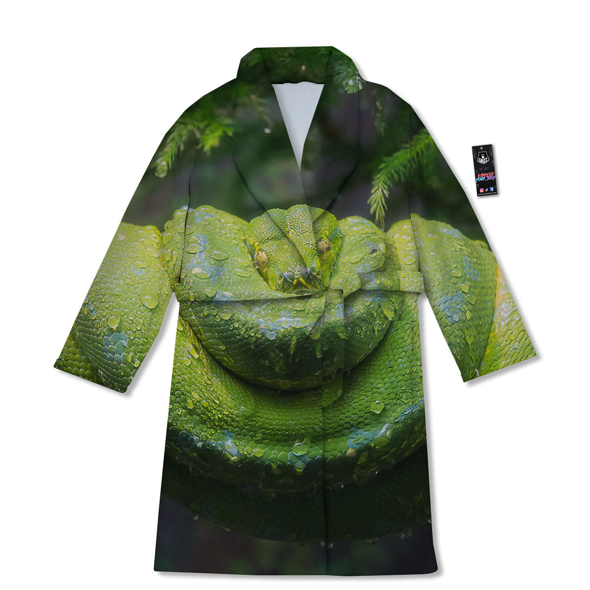 Python Snake Green Tree Print Bathrobe-grizzshop