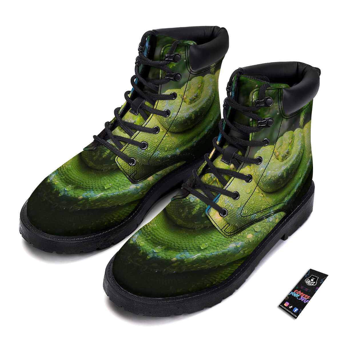 Python Snake Green Tree Print Boots-grizzshop