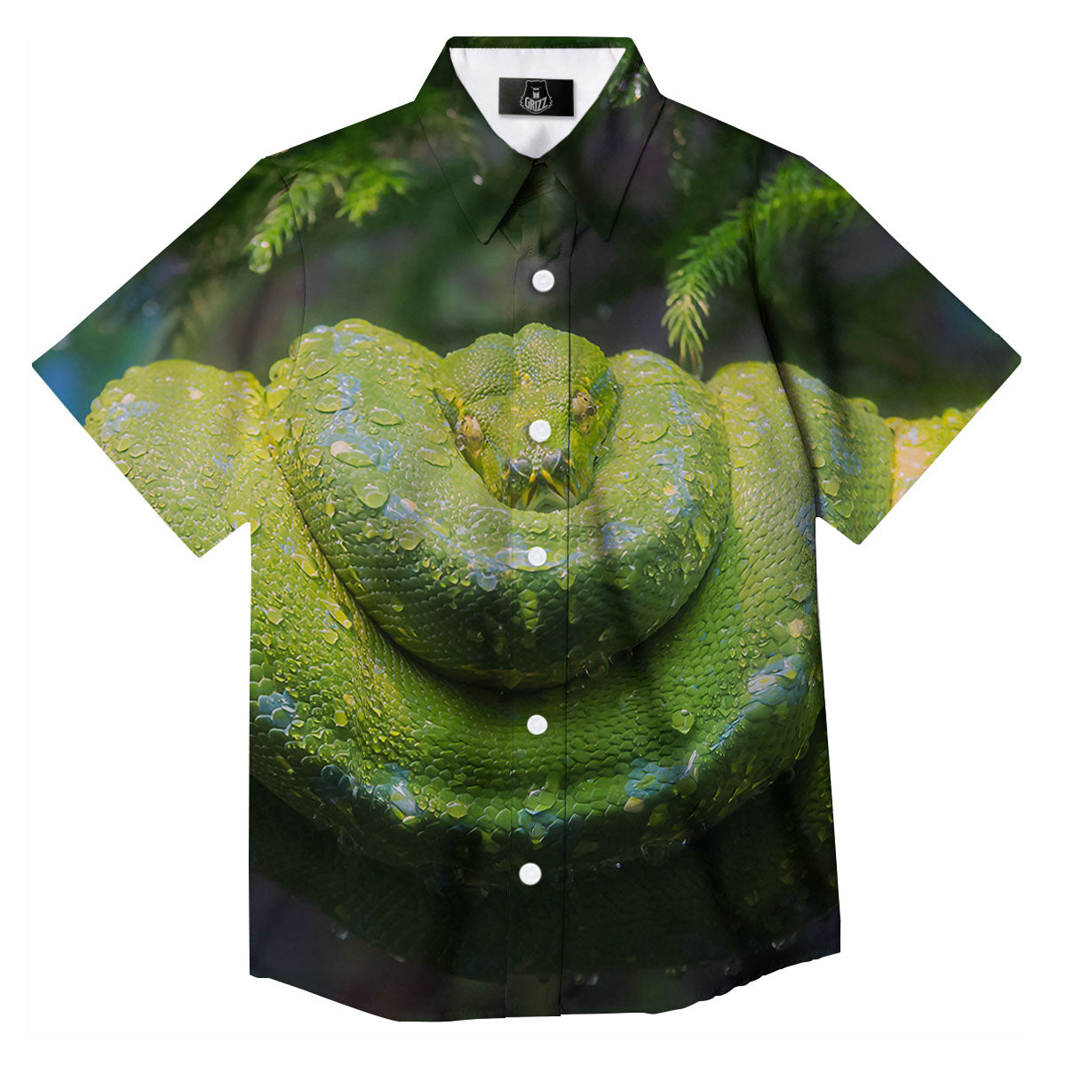Python Snake Green Tree Print Button Up Shirt-grizzshop