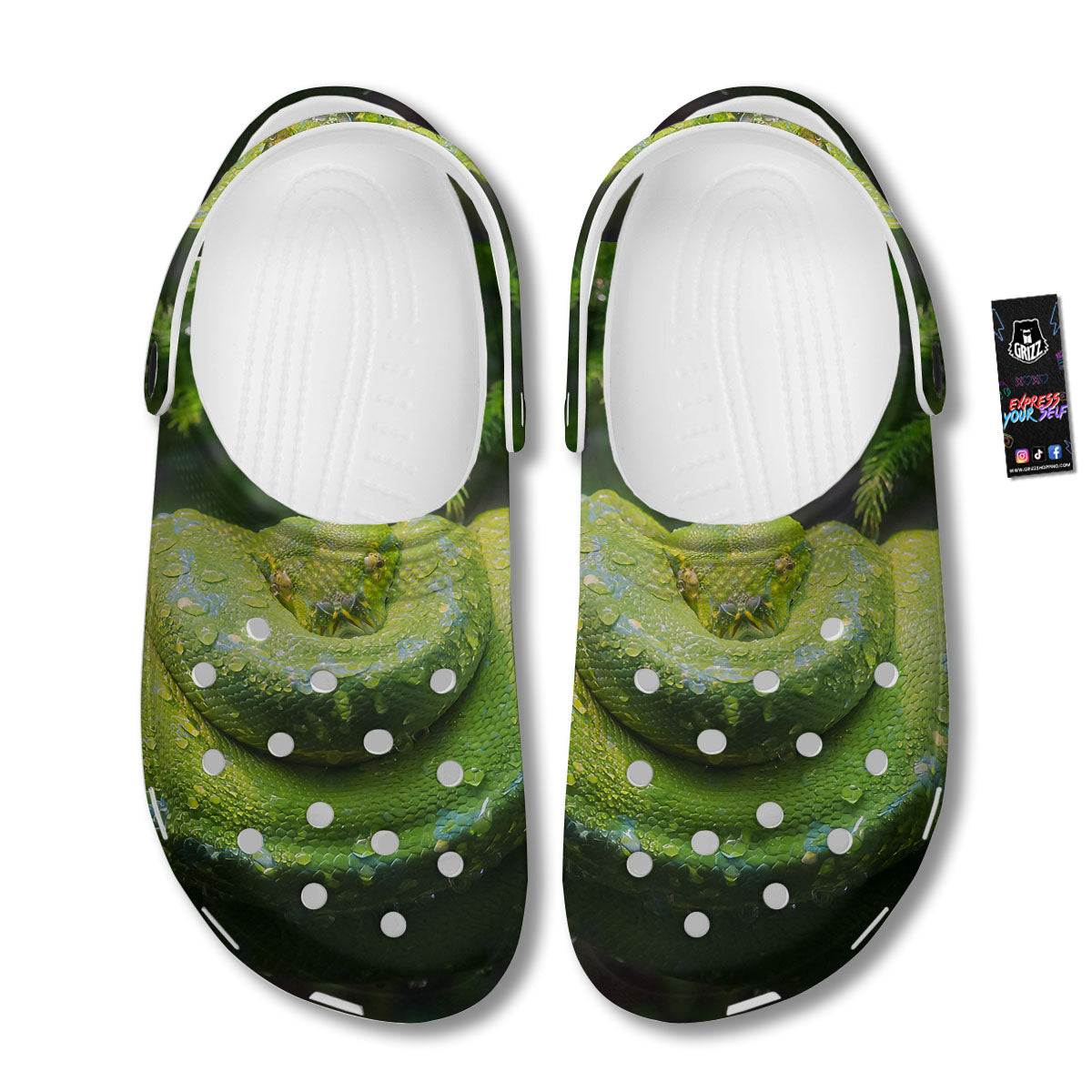Python Snake Green Tree Print Clog-grizzshop