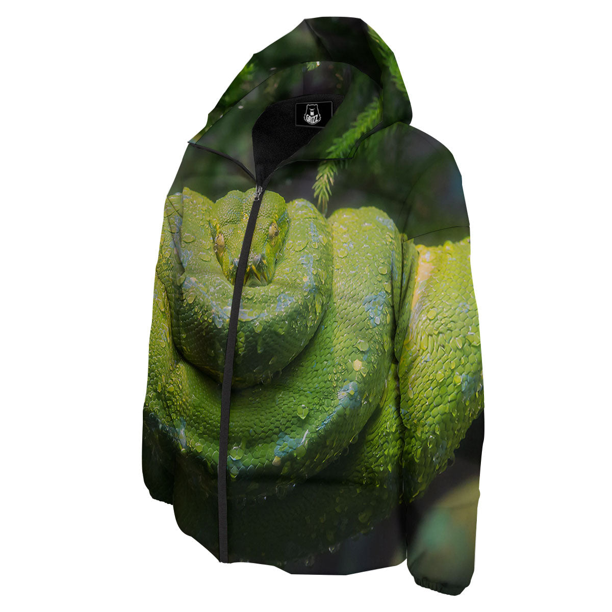 Python Snake Green Tree Print Down Jacket-grizzshop