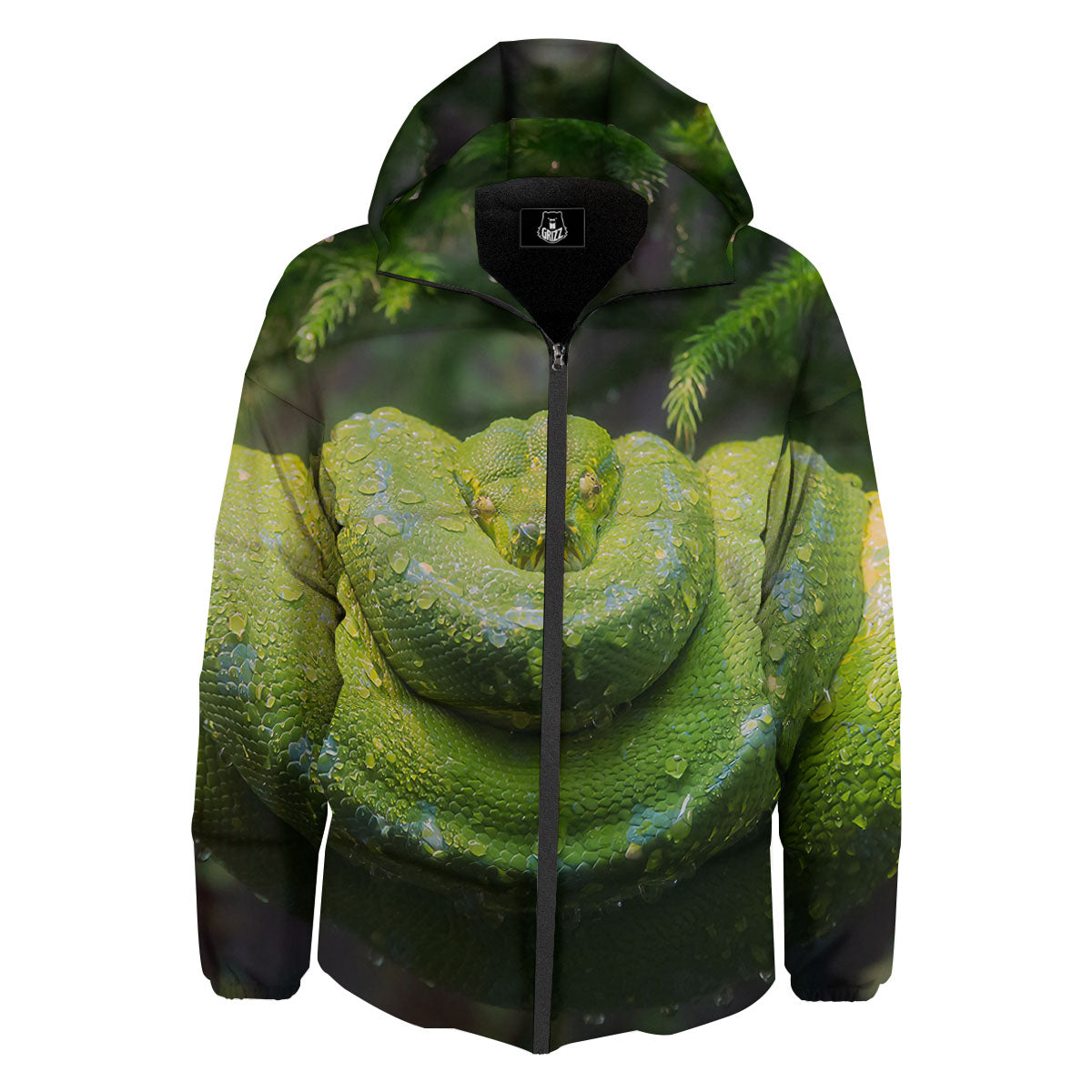 Python Snake Green Tree Print Down Jacket-grizzshop