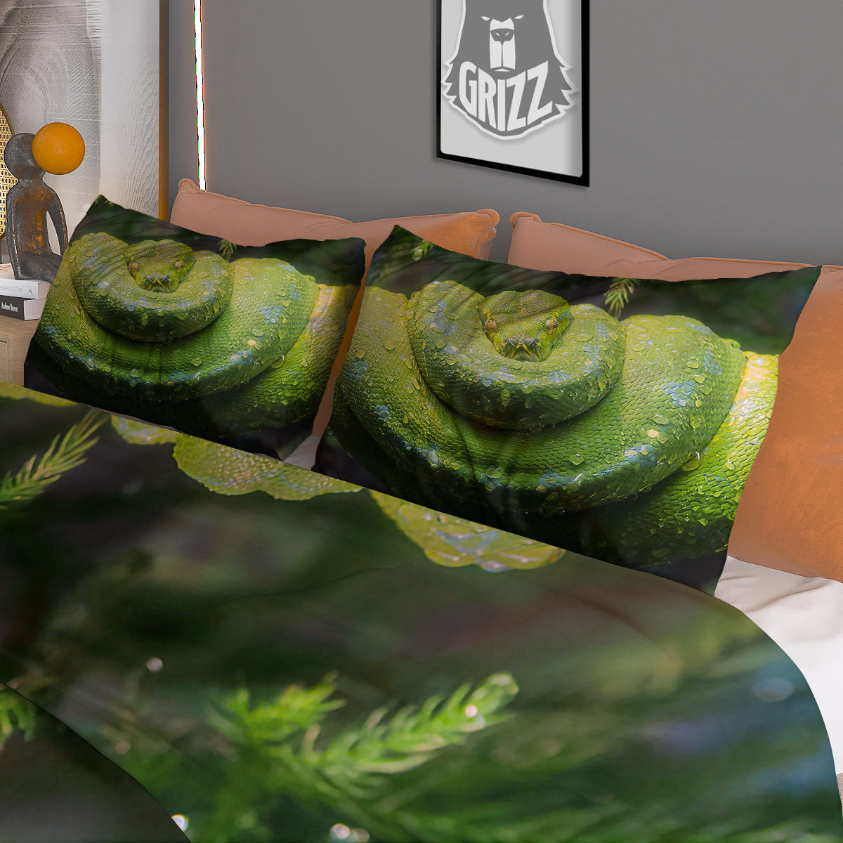 Python Snake Green Tree Print Duvet Cover Bedding Set