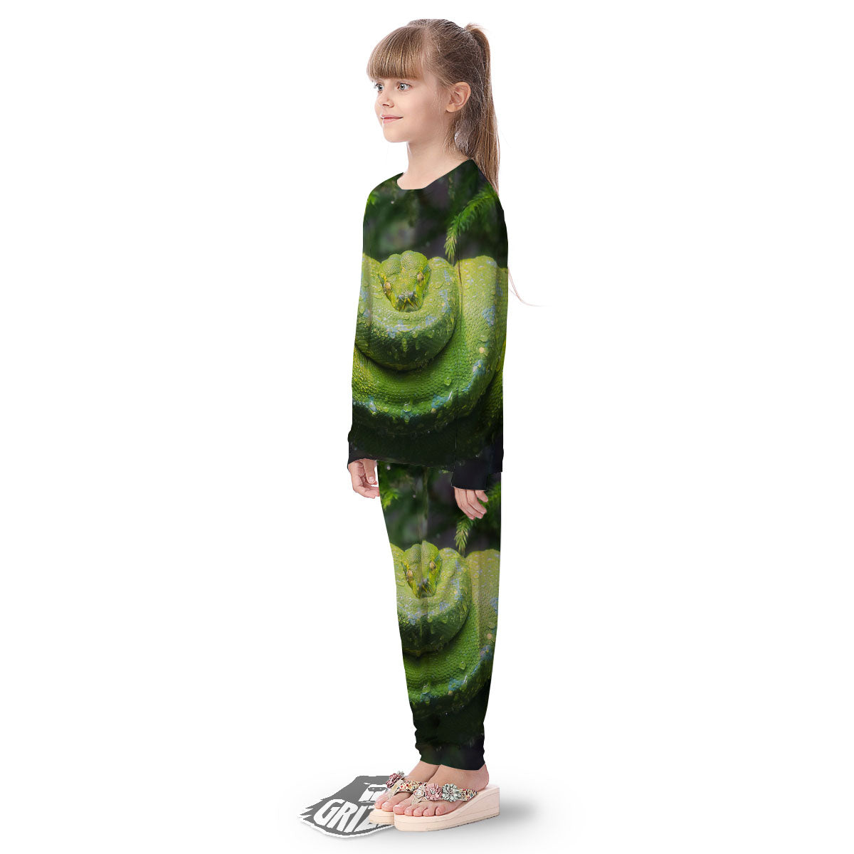 Python Snake Green Tree Print Kid's Pajamas-grizzshop
