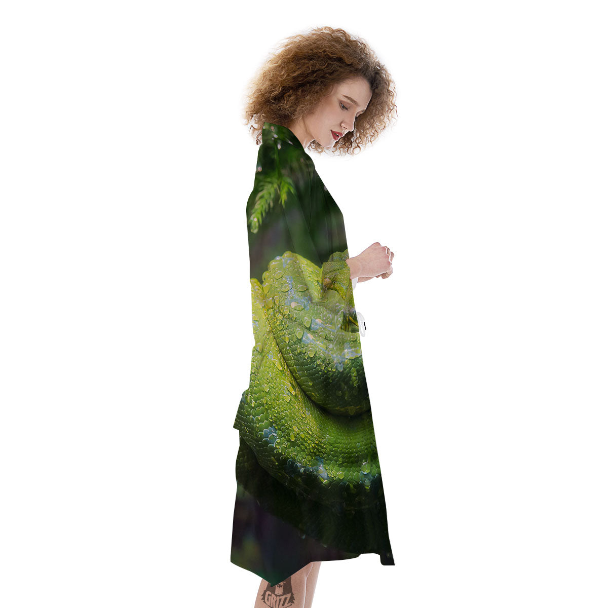 Python Snake Green Tree Print Kimono-grizzshop
