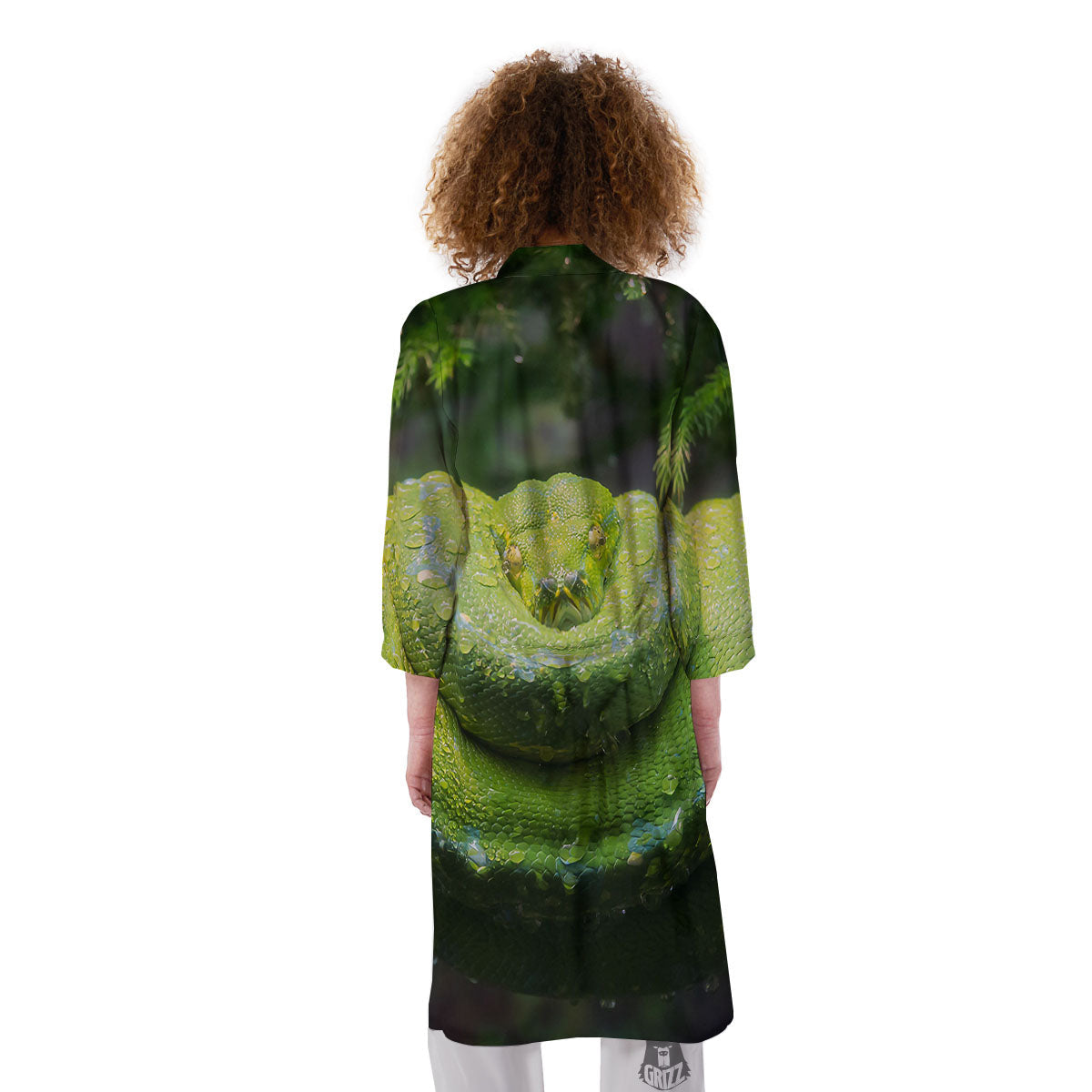 Python Snake Green Tree Print Kimono-grizzshop