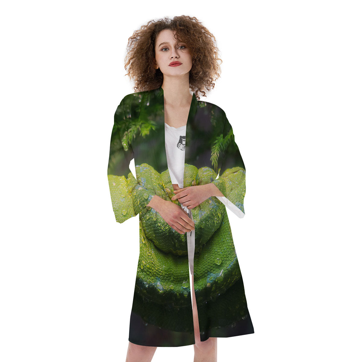 Python Snake Green Tree Print Kimono-grizzshop