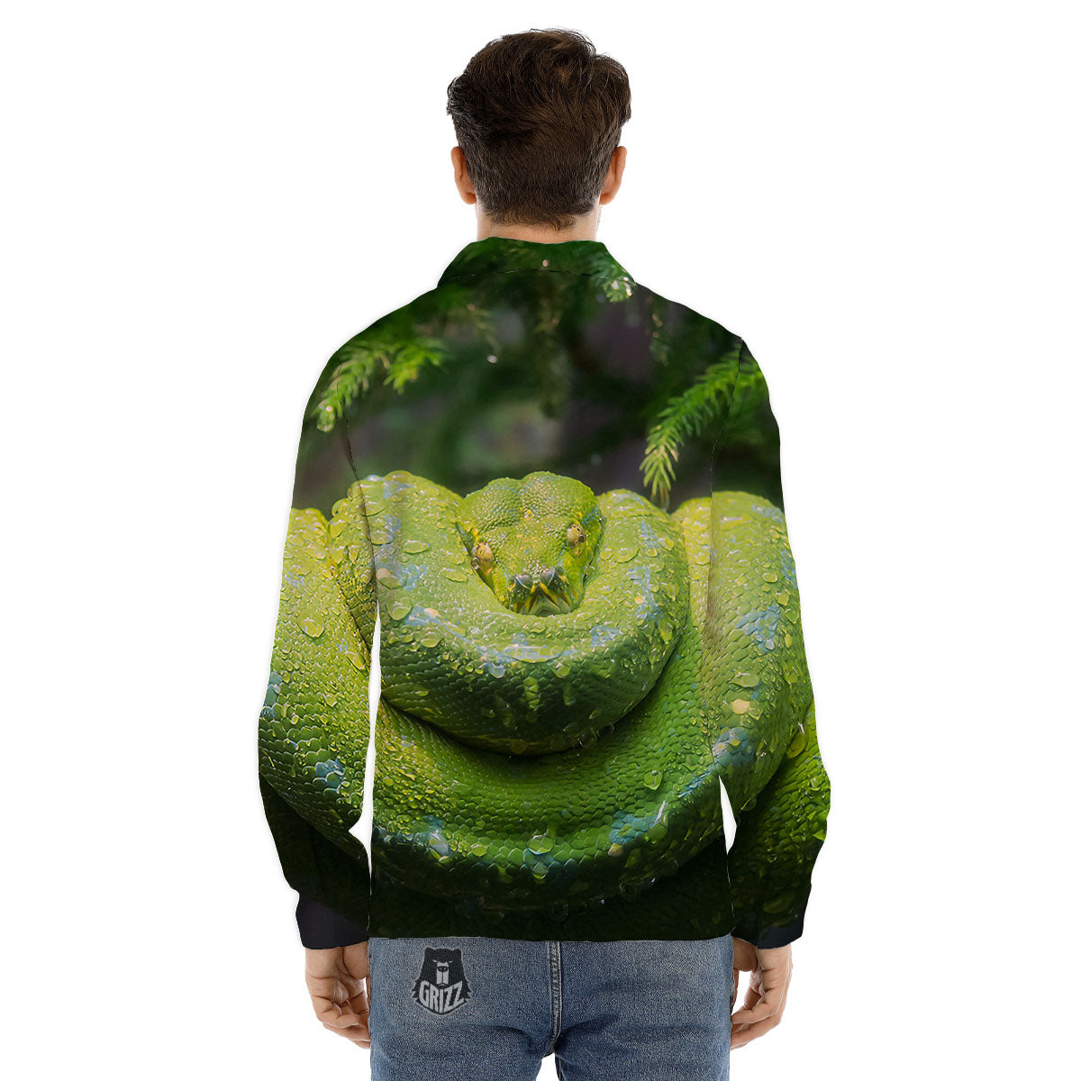 Python Snake Green Tree Print Men's Dress Shirts-grizzshop