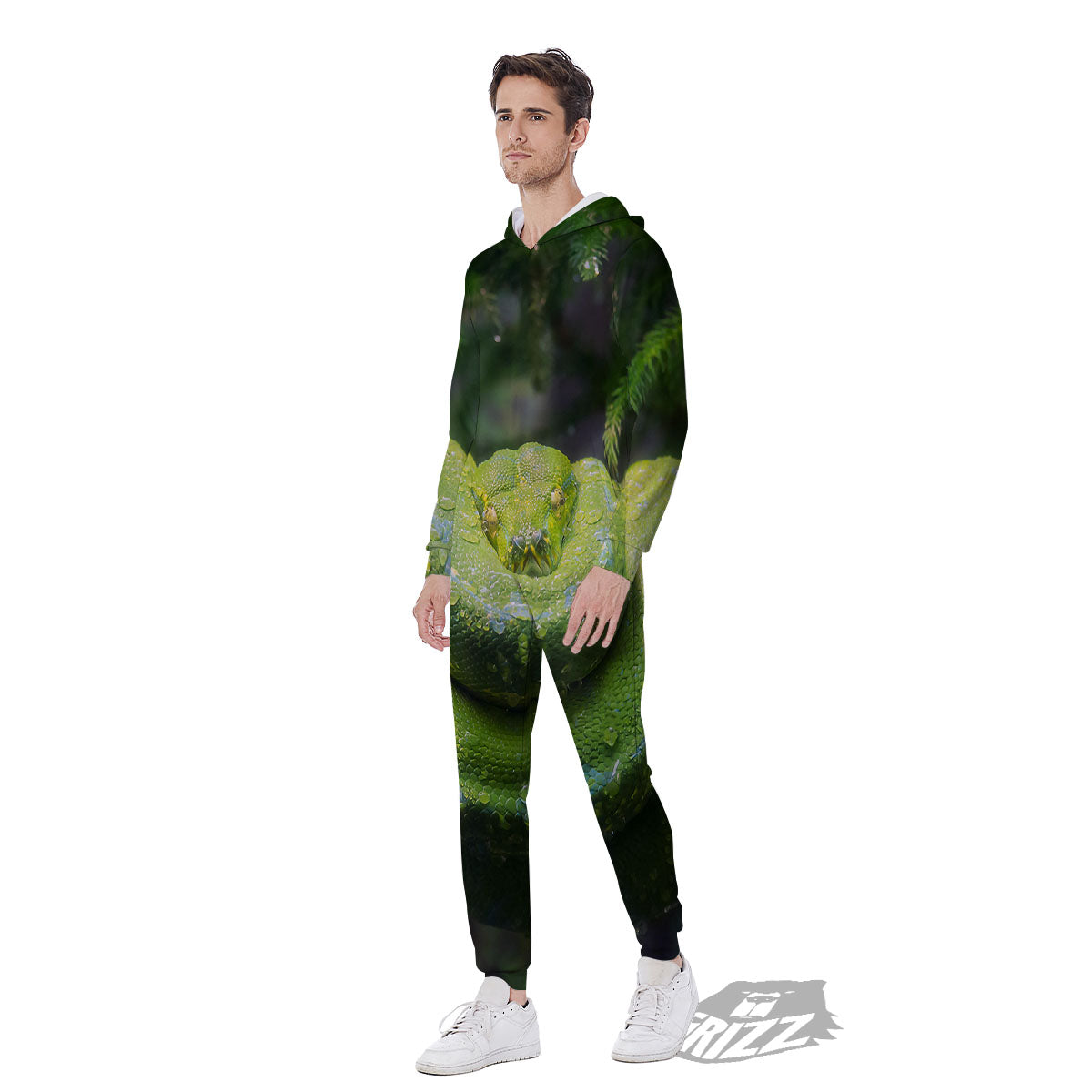 Python Snake Green Tree Print Men's Jumpsuit-grizzshop