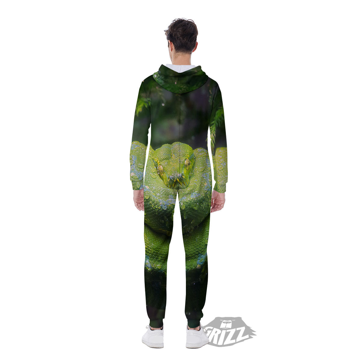 Python Snake Green Tree Print Men's Jumpsuit-grizzshop