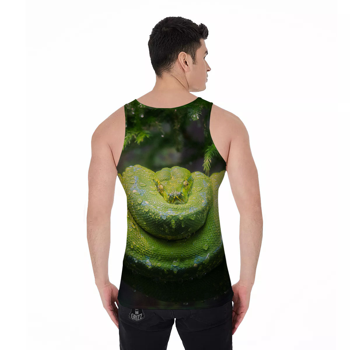 Python Snake Green Tree Print Men's Tank Top-grizzshop