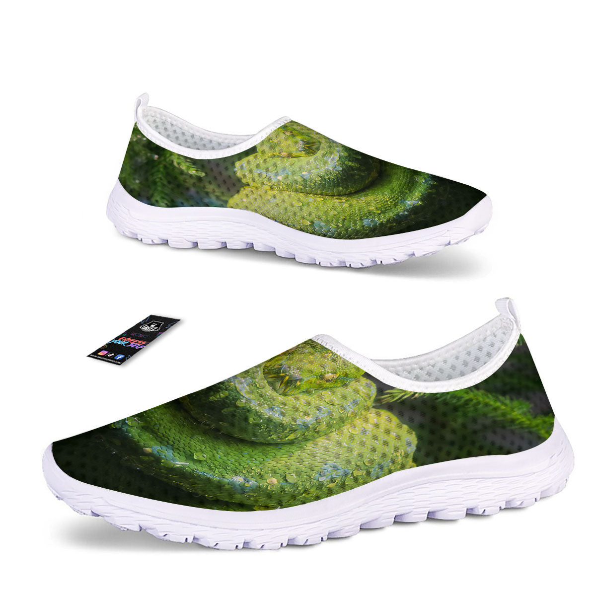 Python Snake Green Tree Print Nurse Shoes-grizzshop