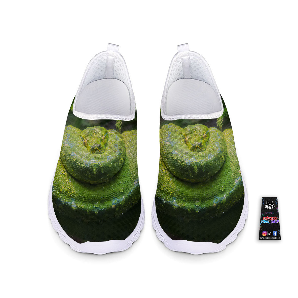 Python Snake Green Tree Print Nurse Shoes-grizzshop