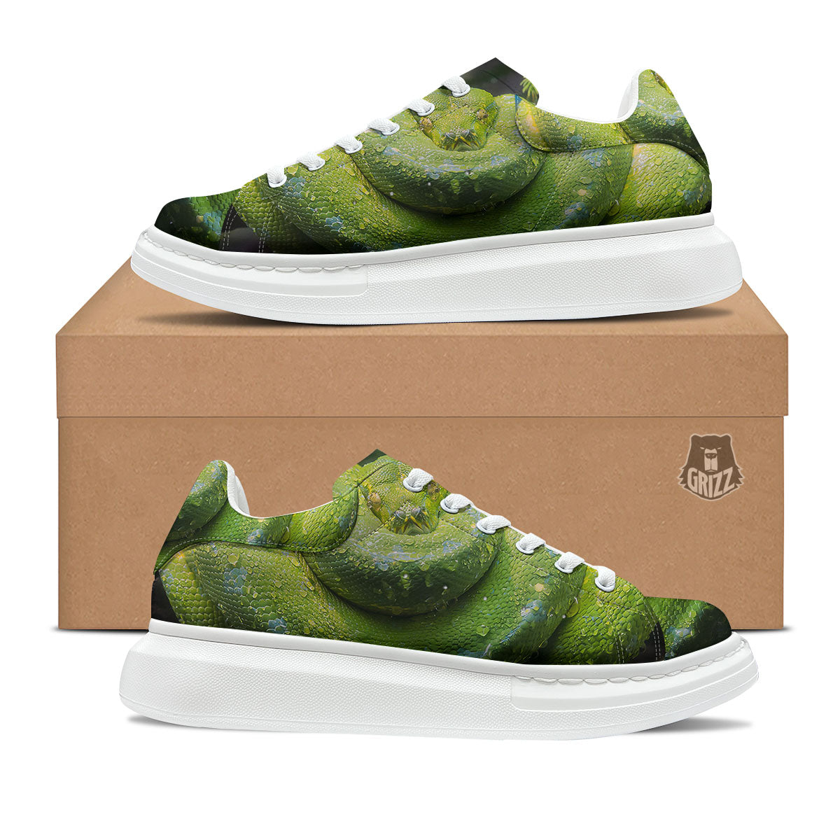Python Snake Green Tree Print Platform Shoes-grizzshop