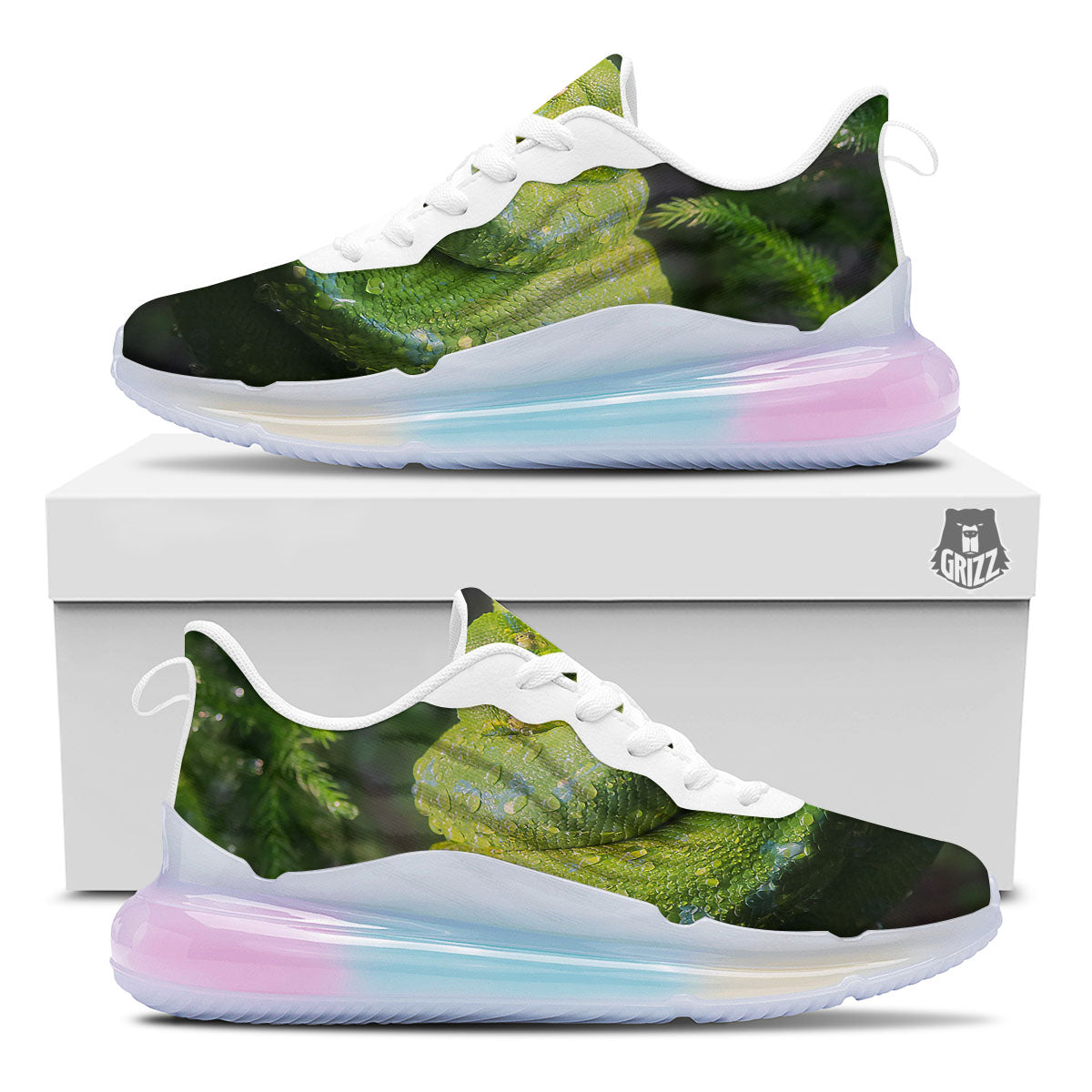 Python Snake Green Tree Print Running Sneakers-grizzshop