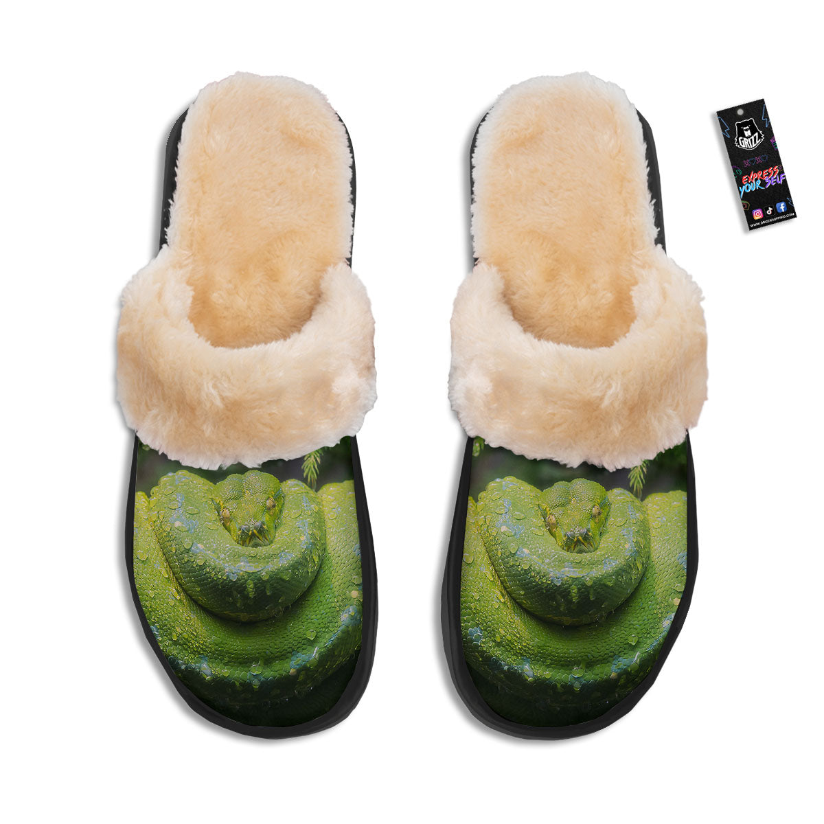 Python Snake Green Tree Print Slippers-grizzshop