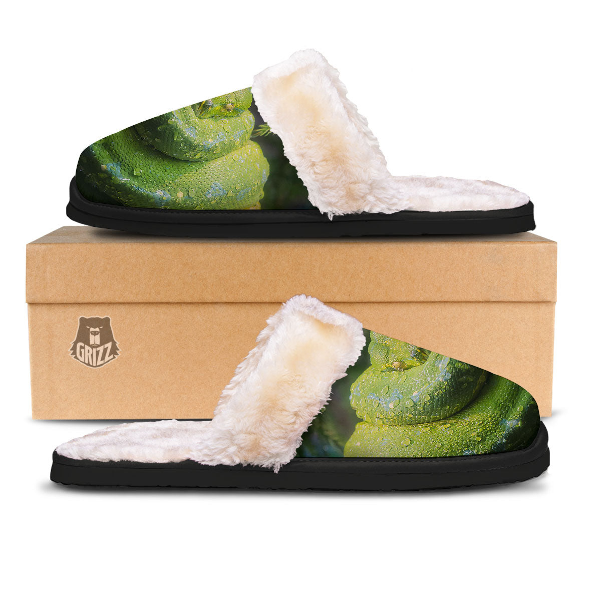 Python Snake Green Tree Print Slippers-grizzshop