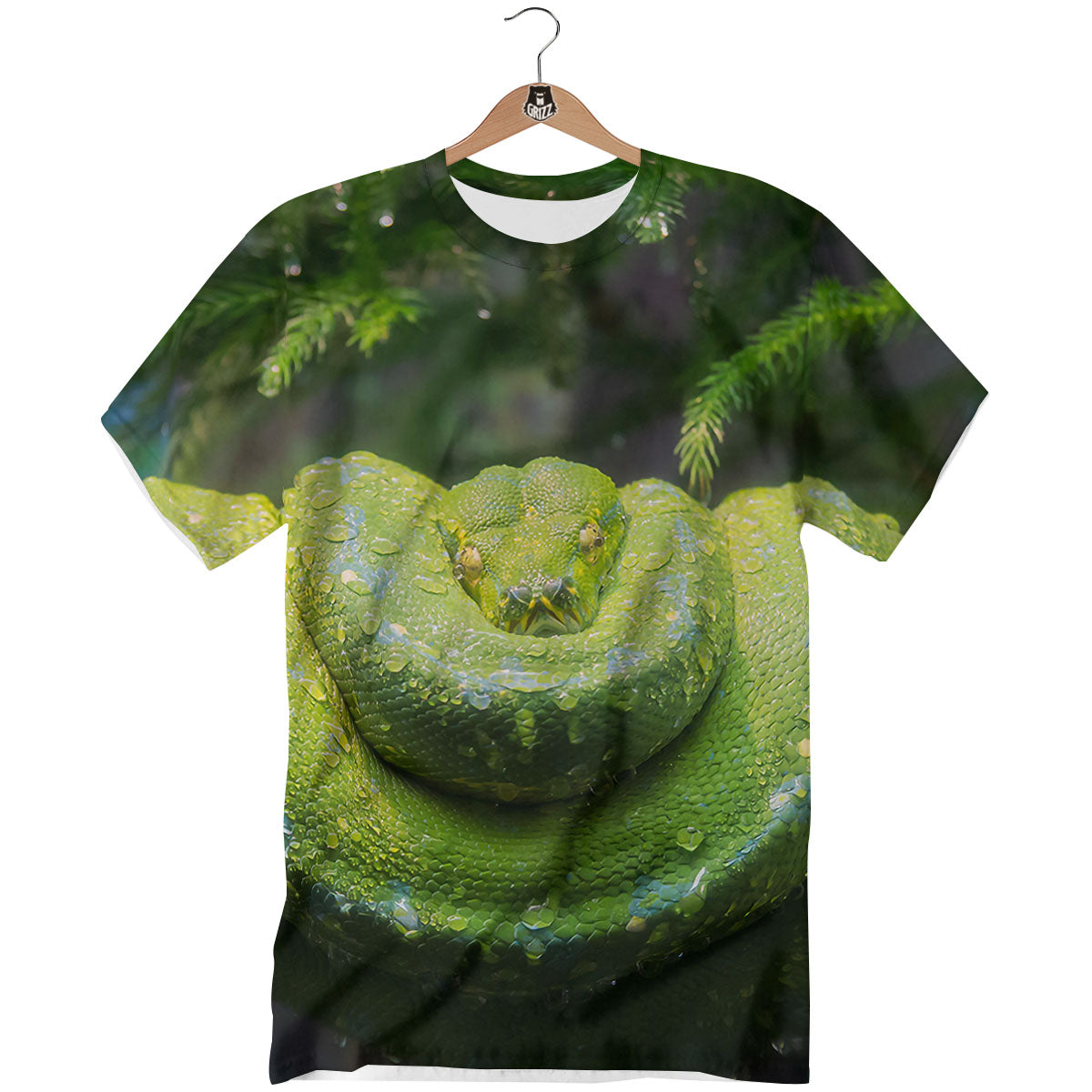 Python Snake Green Tree Print T-Shirt-grizzshop