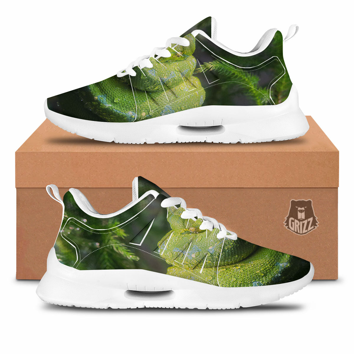 Python Snake Green Tree Print Tennis Shoes-grizzshop