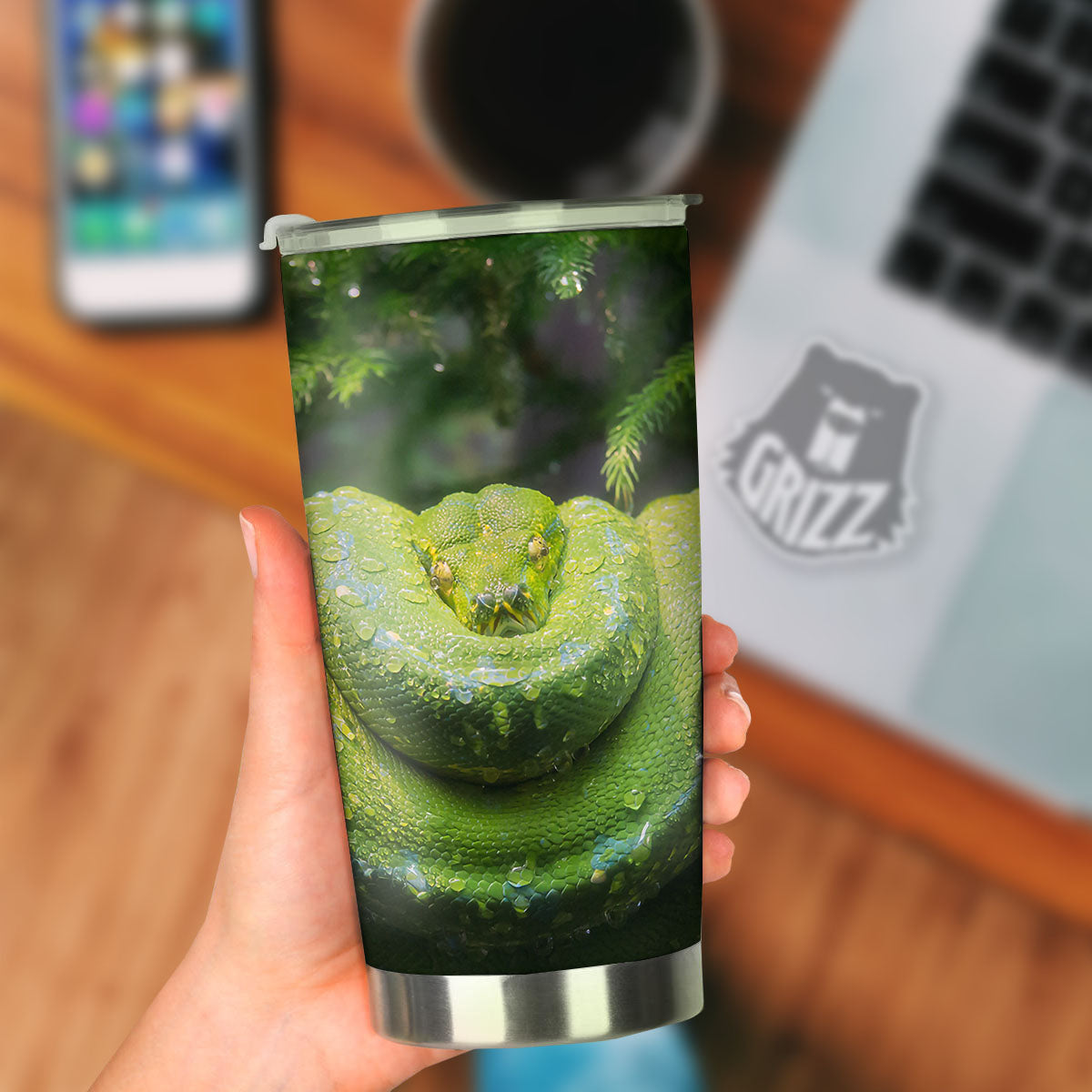 Python Snake Green Tree Print Tumbler-grizzshop
